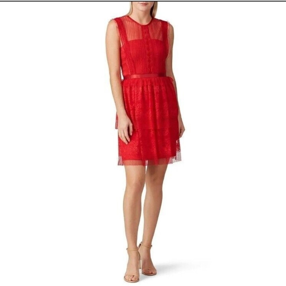 Three Floor Red Lace Bodice Tiered Fearless Dress - Size 0 Sleeveless Romantic
